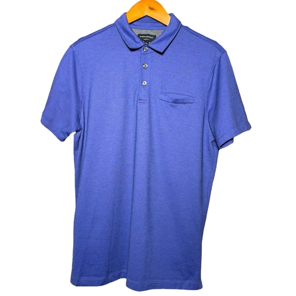 Banana Republic Dress Polo Shirt Mens Size L Blue Business Casual Short Sleeve